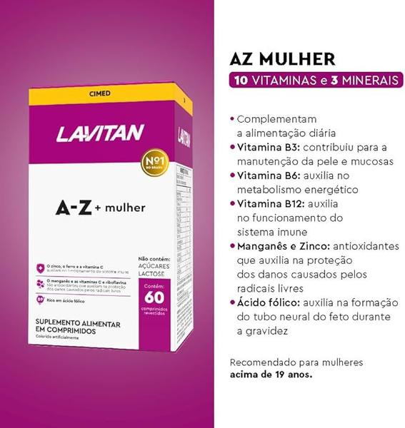 Imagem de 3 Multivitamínico Lavitan Super Fórmula A-Z + Mulher 60 Comp