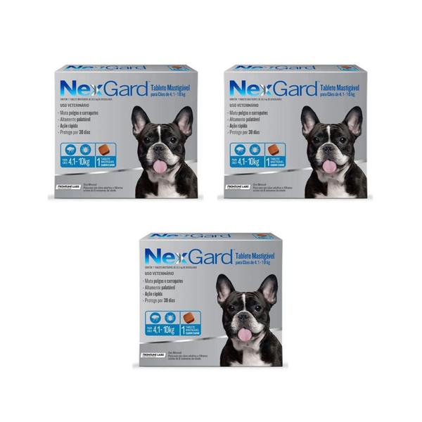 Imagem de 3 Nexgard Antipulgas Cães 4 a 10 kg Combo 3 Comprimidos