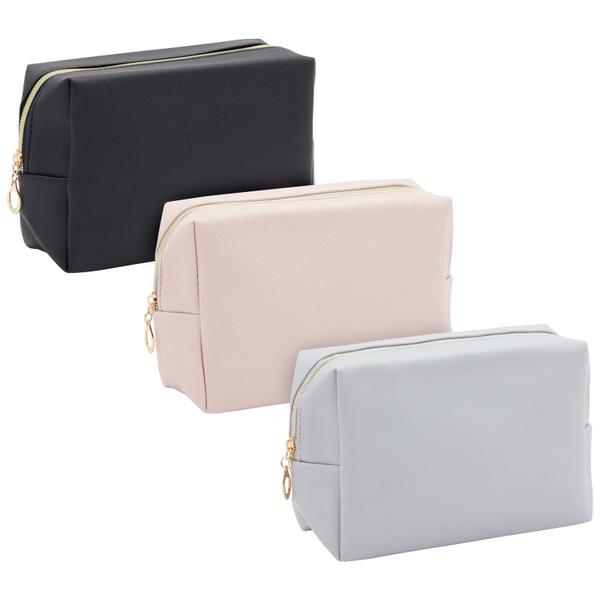 Imagem de 3 Pack Bolsa de Maquiagem de Couro Faux com Zíper, Bolsas de Cosméticos de Viagem (3 Cores Neutras)