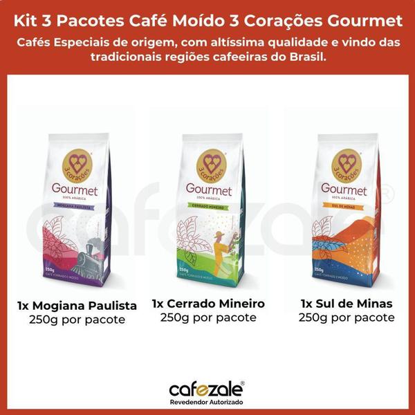 Imagem de 3 Pacotes de 250g, Café Moído, Três Corações Gourmet