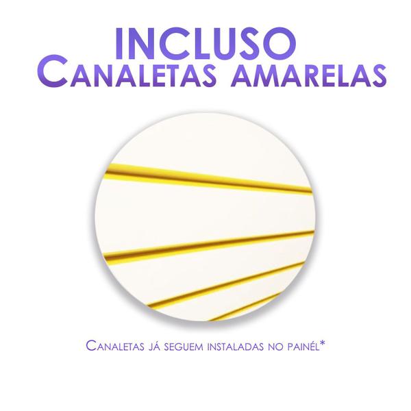 Imagem de 3 Paineis Canaletados - 1,22 X 0,61 + 100 Ganchos 10CM + Canaleta Amarela