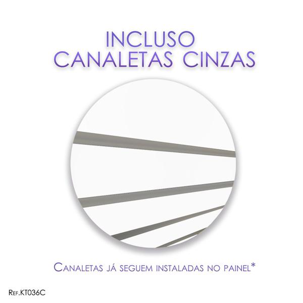 Imagem de 3 Paineis Canaletados -1,22 x 0,61 + 100 Ganchos 10cm + Canaleta Cinza