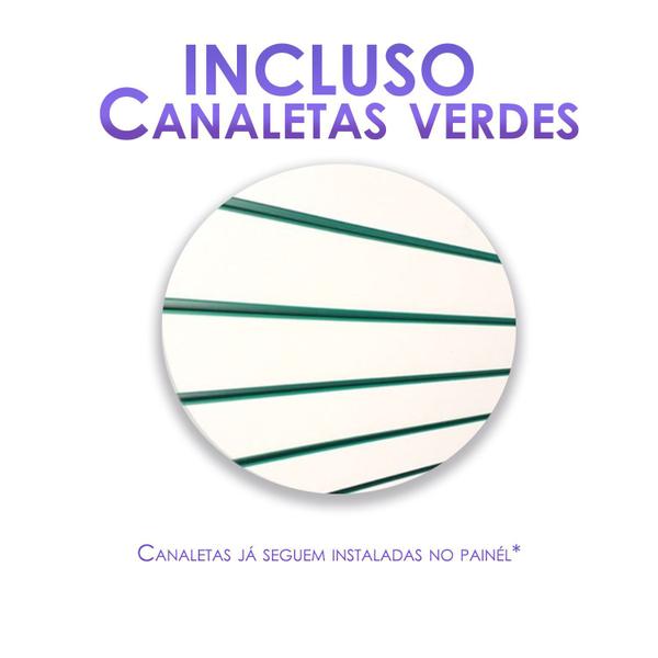 Imagem de 3 PAINEIS CANALETADOS 1,22 x 0,61+ 100 GANCHOS 15CM + CANALETA VERDE