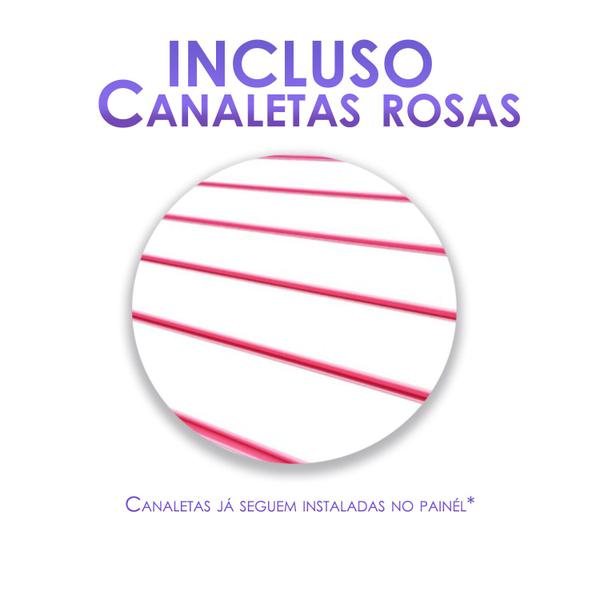 Imagem de 3 Paineis Canaletados -1,22 x 0,61 + 100 Ganchos 20cm + Canaleta Rosa