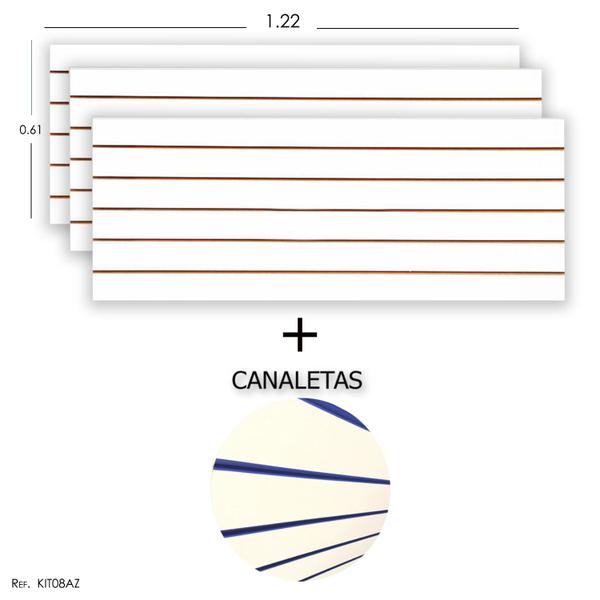 Imagem de 3 Paineis Canaletados - 1,22 X 0,61 + Canaleta Azul