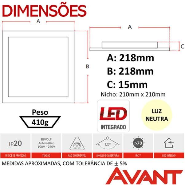 Imagem de 3 Painel Plafon Led Quadrado Embutir 18w Branco Neutro 4000k