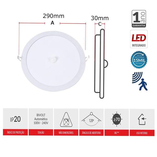 Imagem de 3 Painel Redondo Embutir 24W com Sensor Branco Frio Avant