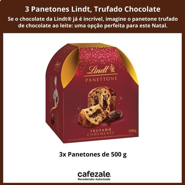 Imagem de 3 Panetones Lindt, Trufado Chocolate, Chocotone Gourmet