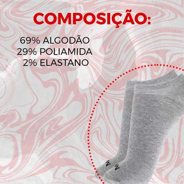 Imagem de 3 Pares De Meias Unissex Adulto Modelo Sapatilha Invisível Esportiva Algodão Cotton