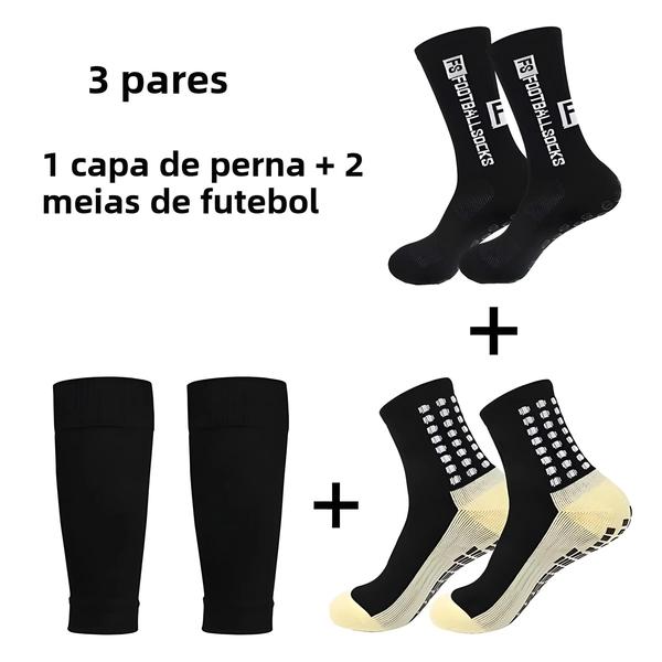 Imagem de 3 Pares Masculinos De Meias De Futebol E Joelheiras, Mangas De Panturrilha, Caneleiras