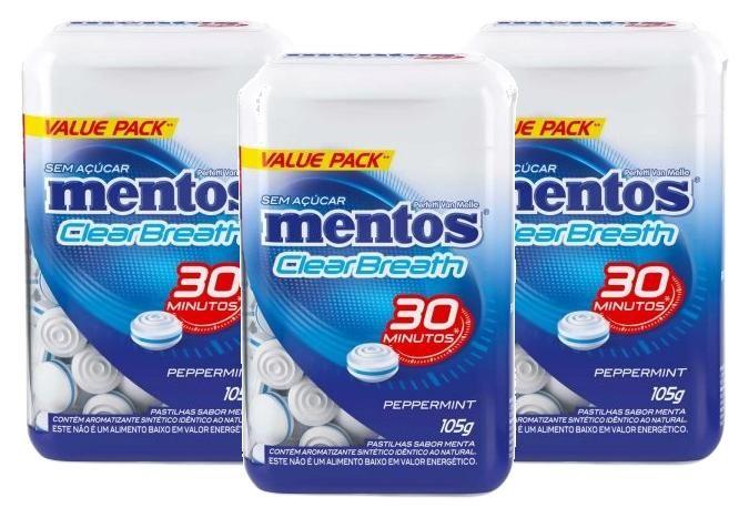 Imagem de 3 Pastilha Mentos Clear Breath Zero açucar Peppermint 105g