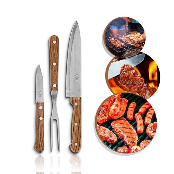 Imagem de 3 peças churrasco facas garfo kit  original 123útil multiuso