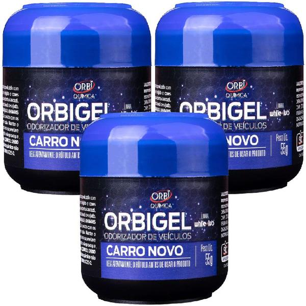 Imagem de 3 Peças - Odorizador Aromatizante De Gel Cheirinho De Carro Novo Com 55 Gramas - Orbi Quimica