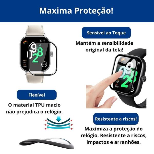 Imagem de 3 Películas Silicone Com Borda Preta Para Redmi Watch 4