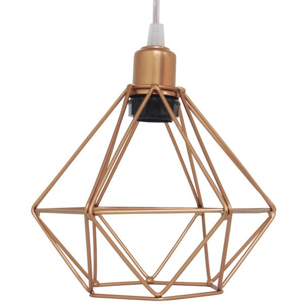 Imagem de 3 Pendente Aramado Diamante Luminárias Lustre Cabo Cristal Teto Retrô Cobre Rose Gold AgpIlumini