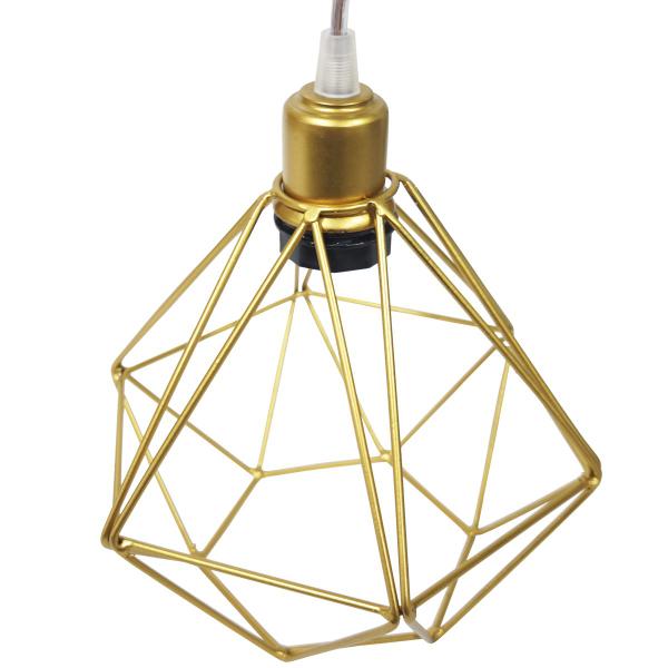 Imagem de 3 Pendente Aramado Diamante Luminárias Lustre Cabo Cristal Teto Retrô Dourado AgpIlumini