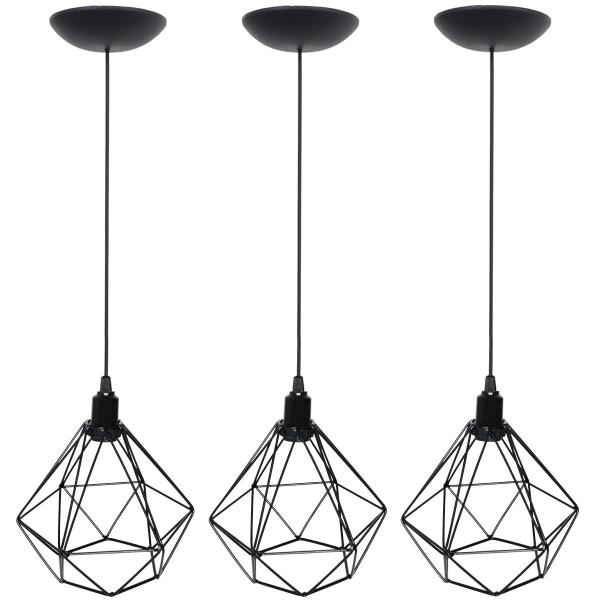 Imagem de 3 Pendentes Aramado Diamante Luminária Lustre P Teto Retrô Vintage Industrial Balcão Agp Ilumini