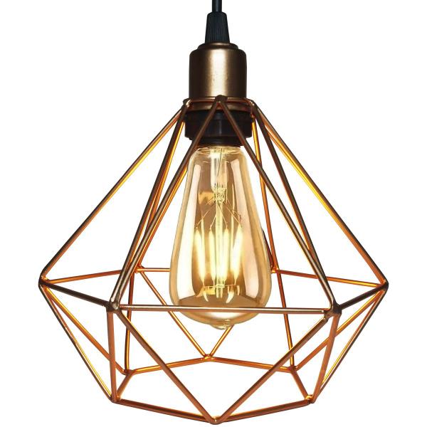 Imagem de 3 Pendentes Aramado Diamante Luminária Lustre Retrô Balcão + 3 Lâmpadas Led ST64 Vintage Teto