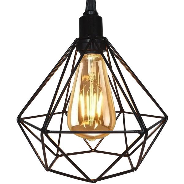 Imagem de 3 Pendentes Aramado Diamante Luminária Lustre Retrô Balcão Preto + 3 Lâmpadas Led ST64 Vintage Teto