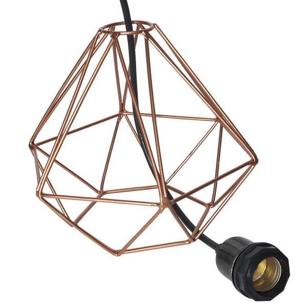 Imagem de 3 Pendentes Aramado Diamante Luminária Lustre Teto Retrô Vintage Industrial Balcão Cobre Rose Gold