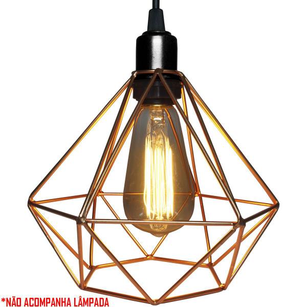3 Pendentes Aramado Diamante Luminária Lustre Teto Retrô Vintage Industrial Balcão Cobre Rose Gold - Agp Ilumini Imagem de 3 Pendentes Aramado Diamante Luminária Lustre Teto Retrô Vintage Industrial Balcão Cobre Rose Gold