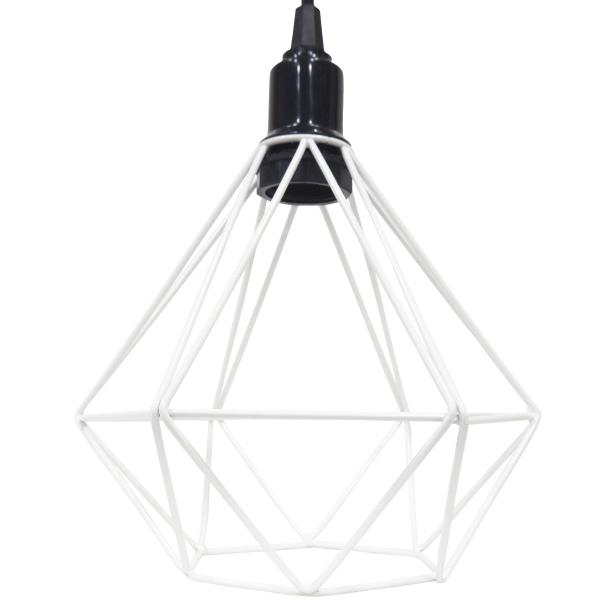 Imagem de 3 Pendentes Aramado Diamante Teto Luminária Retrô Balcão Agp Branco + 3 Lâmpadas Led ST64 Vintage