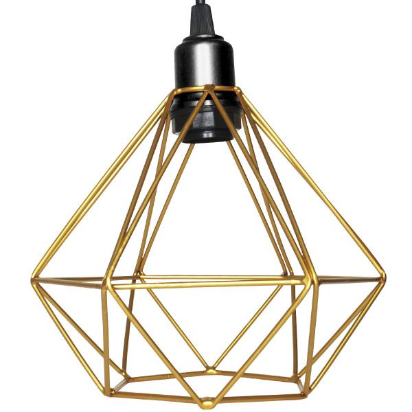 Imagem de 3 Pendentes Aramado Diamante Teto Luminária Retrô Balcão Agp Dourado + 3 Lâmpadas Led ST64 Vintage