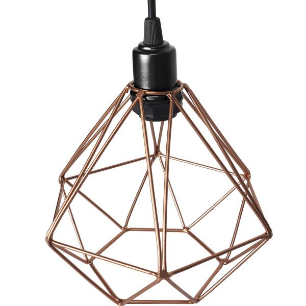 Imagem de 3 Pendentes Aramado Diamante Teto Luminária Retrô Balcão Cobre Rose Gold 3 Lâmpadas Led ST64 Vintage