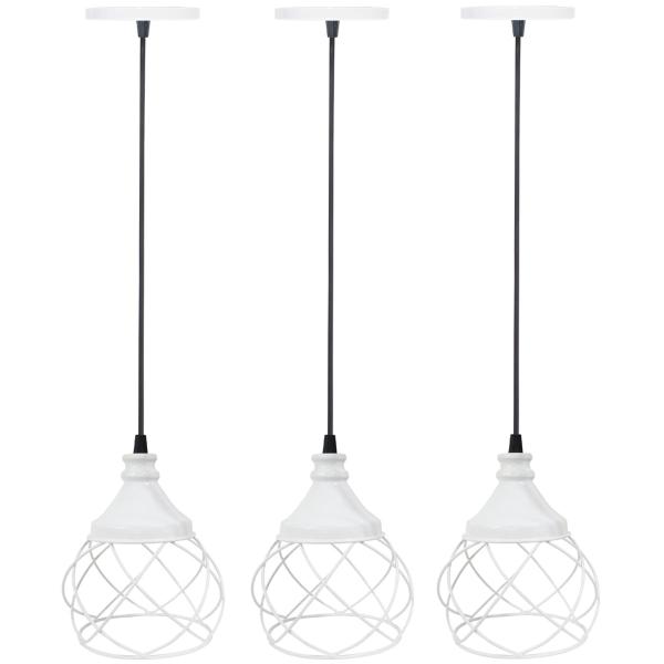 Imagem de 3 Pendentes Aramado Esfera Balonê Branco Lustre Luminária Teto Regulável Sala Cozinha Industrial Agp