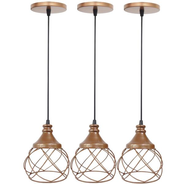 Imagem de 3 Pendentes Aramado Esfera Balonê Lustre Luminária Teto Regulável Sala Cozinha Industrial Agp