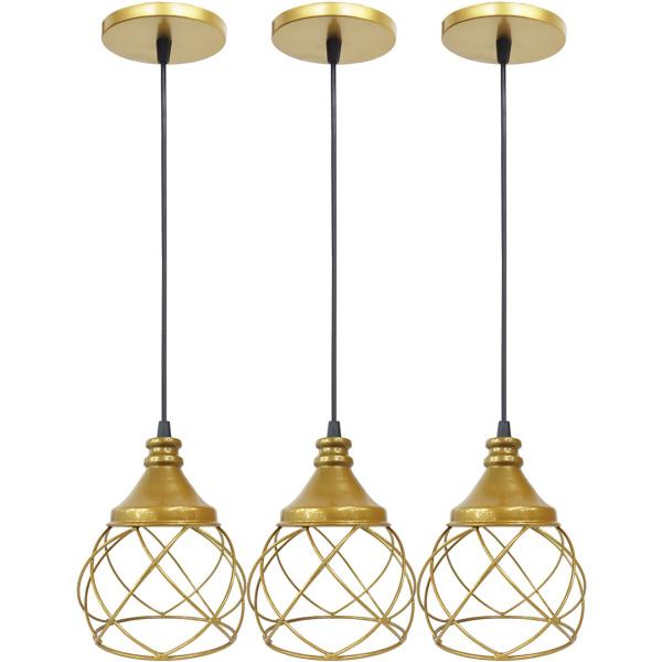 Imagem de 3 Pendentes Aramado Esfera Balonê Lustre Luminária Teto Regulável Sala Cozinha Industrial Agp