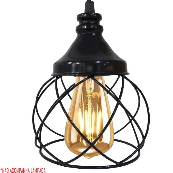 Imagem de 3 Pendentes Aramado Esfera Balonê Preto Lustre Luminária Teto Regulável Sala Cozinha Industrial Agp