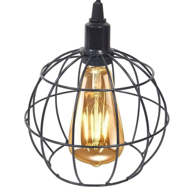 Imagem de 3 Pendentes Aramado Globo Luminária Lustre Retrô Balcão Preto + 3 Lâmpadas Led ST64 Vintage Teto