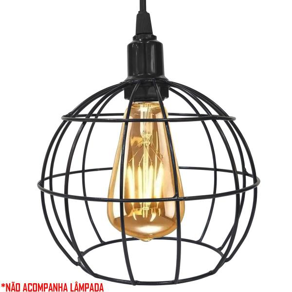 Imagem de 3 Pendentes Aramado Globo Luminária Lustre Teto Retrô Vintage Industrial Balcão Agp Ilumini