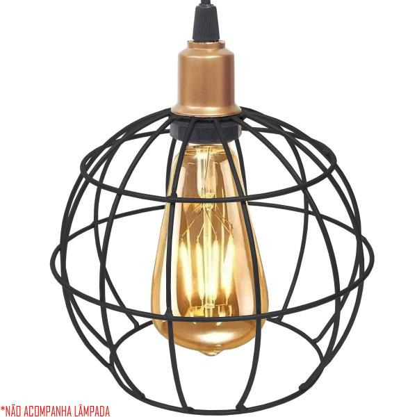 Imagem de 3 Pendentes Aramado Globo Preto Luminária Lustre Industrial Teto Vintage Cobre Rose Agp Ilumini