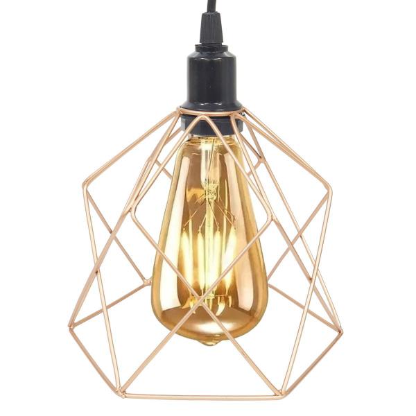 Imagem de 3 Pendentes Aramado Teto Cálice Luminária Lustre Retrô Balcão + Lâmpada Led ST64 Cobre Rose Gold