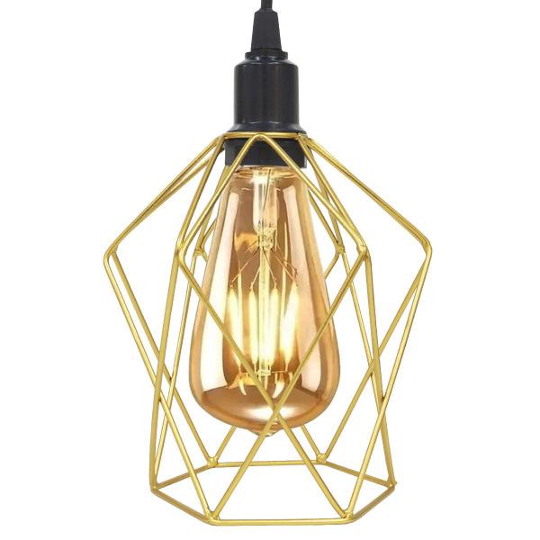 Imagem de 3 Pendentes Aramado Teto Cálice P Luminária Lustre Retrô Balcão + Lâmpada Led ST64 Vintage Dourado