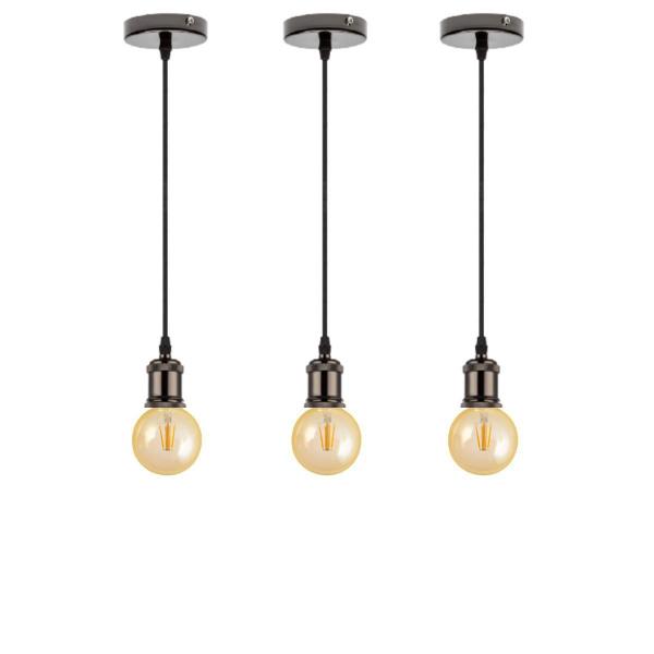 Imagem de 3 Pendentes De Metal Com Lâmpadas Led Globo G95 Cor 2300K