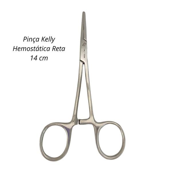 Imagem de 3 Pinça Kelly Hemostática Reta 14 Cm + 1 Pinça Mayo Hegar 14