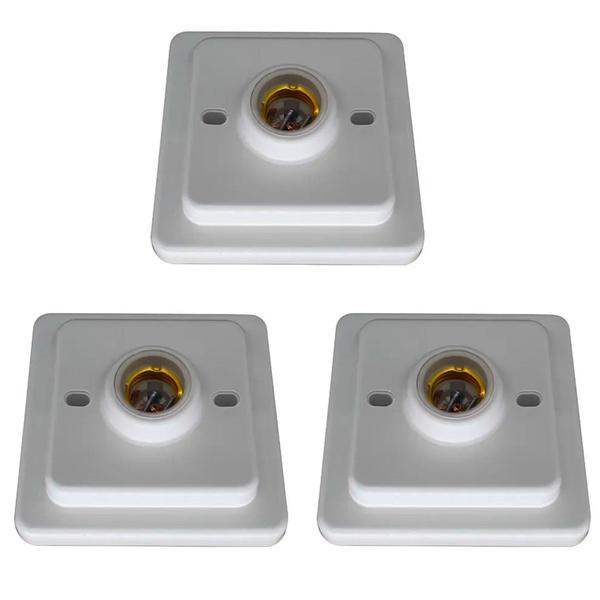 Imagem de 3 Plafon Quadrado Branco Enfeite Luminária Bocal Porcelana 100w E27 OPL Iluminação Especialista