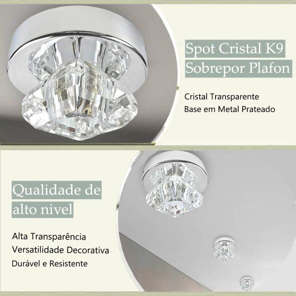 Imagem de 3 Plafon Spot Cristal Sobrepor Prata Polido Banheiro Bet47