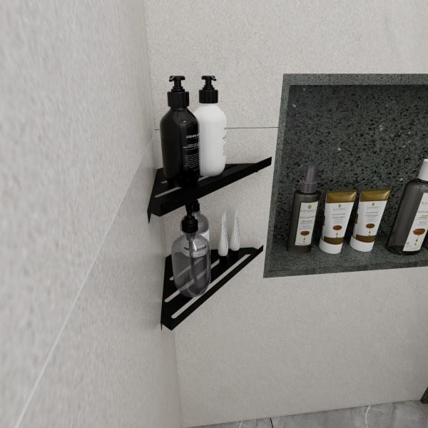 Imagem de 3 Porta Shampoo Sabonete Parede Suporte Canto Banheiro Preto