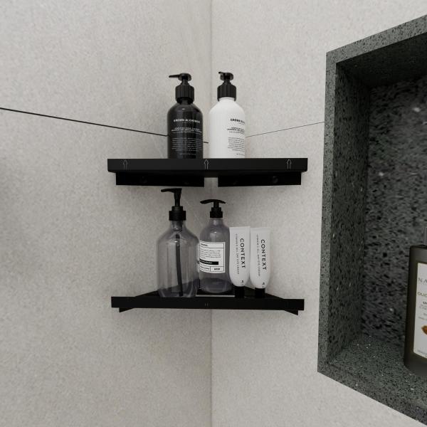 3 Porta Shampoo Sabonete Suporte Canto Parede Banheiro Preto - Belo Lar Imagem de 3 Porta Shampoo Sabonete Suporte Canto Parede Banheiro Preto
