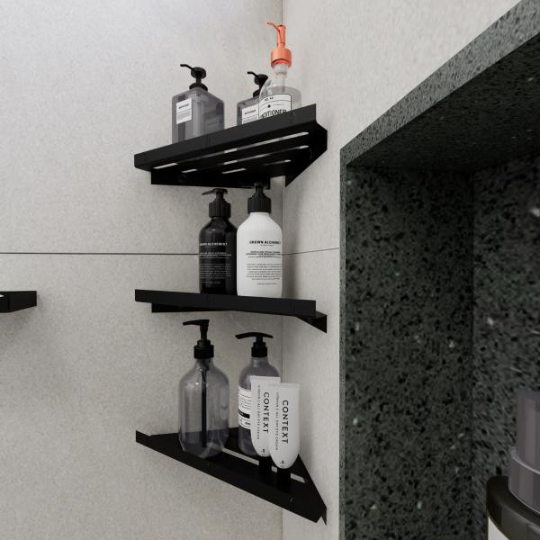 3 Porta Shampoo Sabonete Suporte Canto Parede Banheiro Preto - Belo Lar Imagem de 3 Porta Shampoo Sabonete Suporte Canto Parede Banheiro Preto