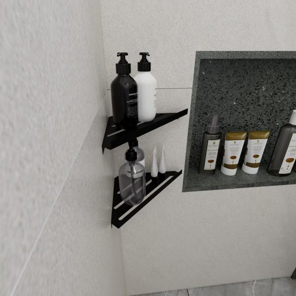 3 Porta Shampoo Sabonete Suporte Canto Parede Banheiro Preto - Belo Lar Imagem de 3 Porta Shampoo Sabonete Suporte Canto Parede Banheiro Preto