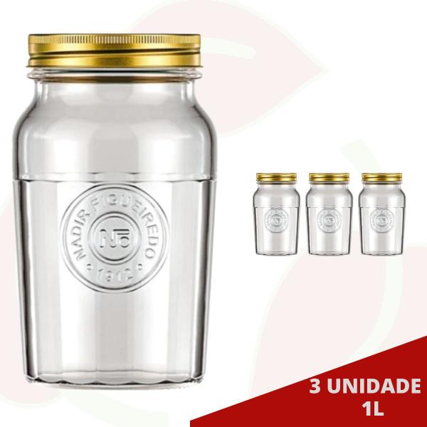 3 Pote Americano Mantimento Café Vidro Vintage 1L Nadir - NADIR FIGUEREIDO Imagem de 3 Pote Americano Mantimento Café Vidro Vintage 1L Nadir