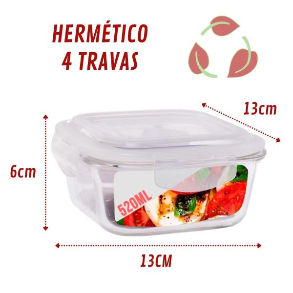 Imagem de 3 Pote de Vidro Hermetico Quadradao 520ML Marmita Forno Airfryer