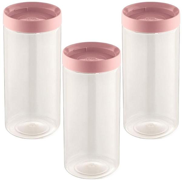 Imagem de 3 Pote Porta Mantimento Com Tampa De Rosquear 1200Ml Rosa Uz