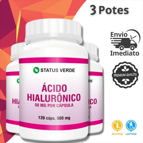 Imagem de 3 Potes Ácido Hialurônico Kit 360 Cáps - Status Verde