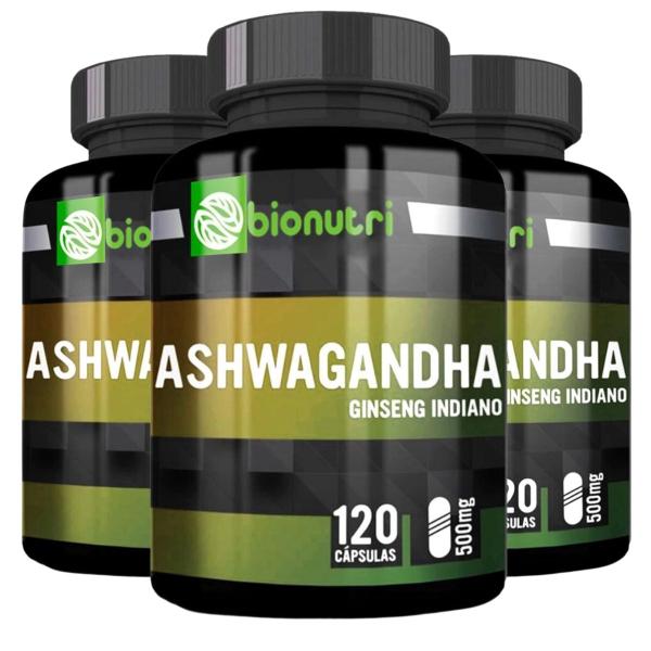 Imagem de 3 Potes Ashwagandha (Ginseng Índiano) 120 Cáps - Bionutri